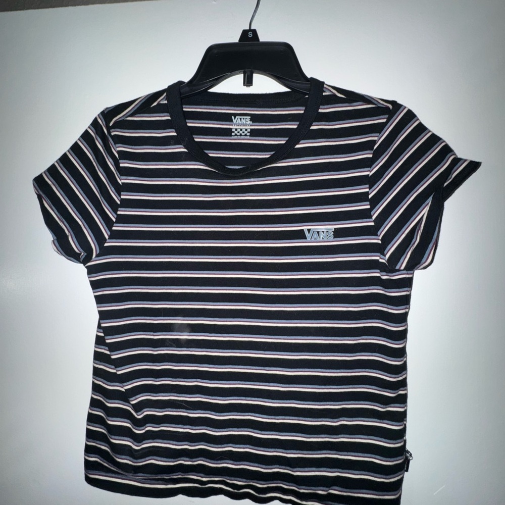Vans Women's Black and White Striped baby Tee